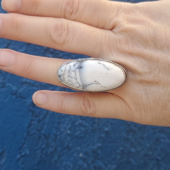 New Oversized Dendritic Opal 925 Silver Statement Ring. - Picture 7 of 15